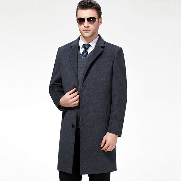 new men woolen overcoat long suit collar slim windbreaker casual single breasted thick coat jacket plus size m l xxl 3xl 4xl, Black
